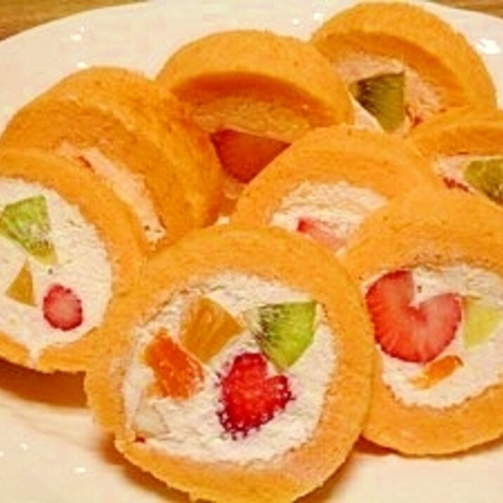 フルーツたっぷり☆米粉HK粉ロールケーキ